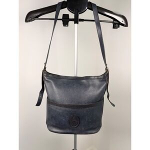 Mark Cross Vintage Navy Blue Pebbled Leather Crossbody Bucket Bag Italy